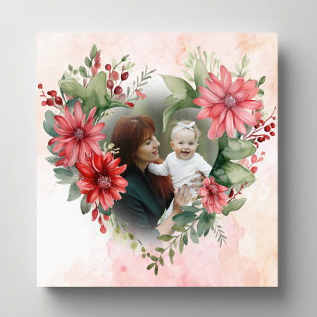 Tablouri Canvas - Tablou canvas personalizat model  watercolor inima cu flori si poza
