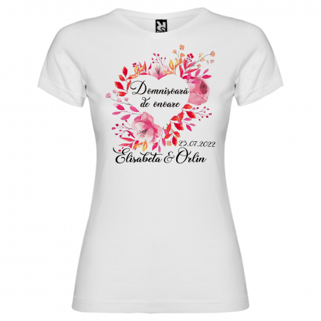 Tricouri Personalizate - Tricou personalizat Domnisoara de onoare cu nume si data model floral