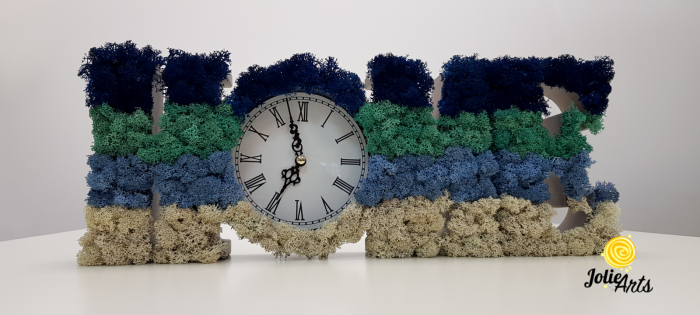 Ceas de perete decorat cu licheni naturali Jolie Arts, 40 x 15 cm [3]