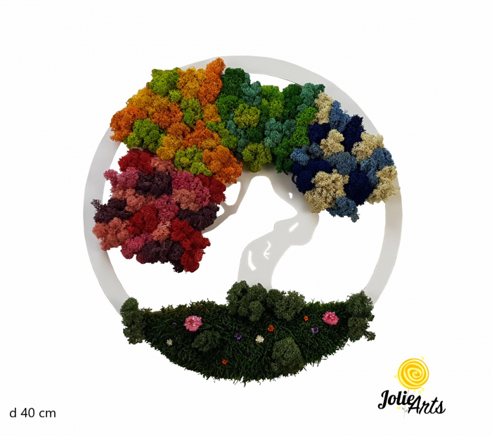 Copacul Vieții Multicolor – Suport Alb – Licheni Naturali Stabilizați [2]