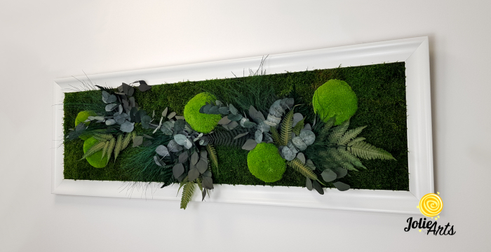 Tablou Green Day – Mușchi și Plante Naturale Stabilizate, Ramă Albă Lucioasă, Profil Lat [2]
