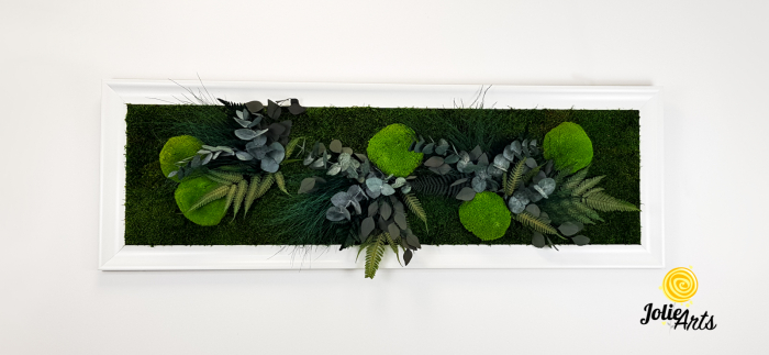 Tablou Green Day – Mușchi și Plante Naturale Stabilizate, Ramă Albă Lucioasă, Profil Lat [3]