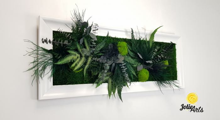 Tablou Green Day – Mușchi și Plante Naturale Stabilizate, Ramă Albă Lucioasă, Profil Lat [5]