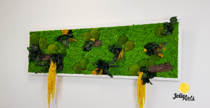 Tablou licheni, muschi si plante naturale stabilizate, Model Amaranthus galben, 40 x 100 cm, rama neagra, Jolie Arts, www.tablouriculicheni.ro-3 [3]