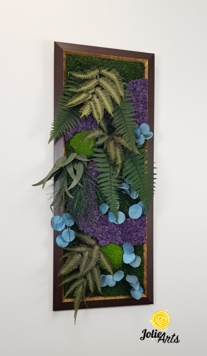 Tablou Model Amazon cu Inserții Purple – Licheni și Plante Stabilizate – Ramă Maro Patinat cu Inserții Aurii [4]