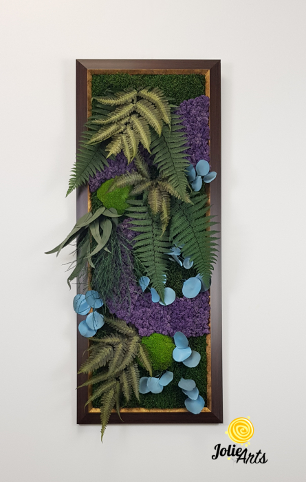 Tablou Model Amazon cu Inserții Purple – Licheni și Plante Stabilizate – Ramă Maro Patinat cu Inserții Aurii [3]