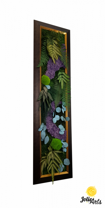 Model Amazon, insertii purple, rama patinata maro cu insertii aurii, 40 x 150 cm, tablou licheni, Jolie Arts, www.tablouriculicheni.ro-2 [1]