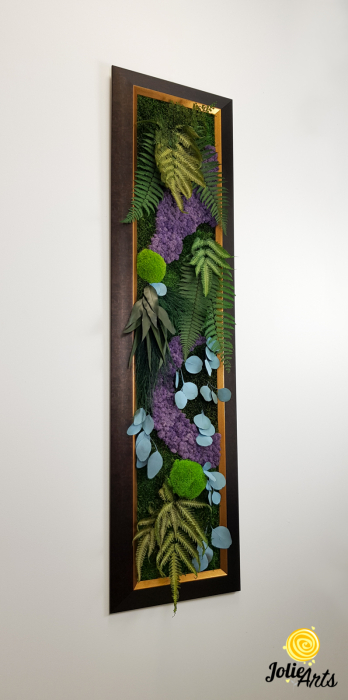 Model Amazon, insertii purple, rama patinata maro cu insertii aurii, 40 x 150 cm, tablou licheni, Jolie Arts, www.tablouriculicheni.ro-2 [4]