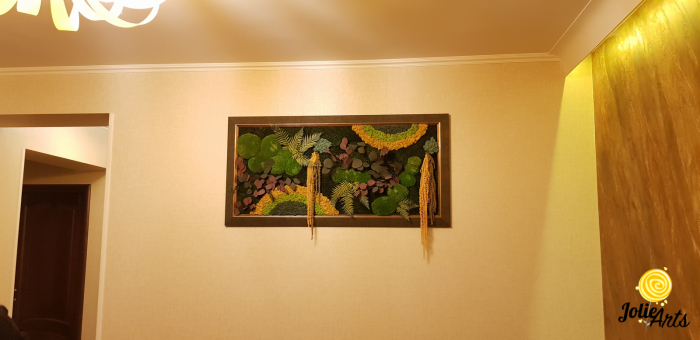 Tablou Curcubeu Galben licheni stabilizați ramă verde patinat auriu Jolie Arts [9]