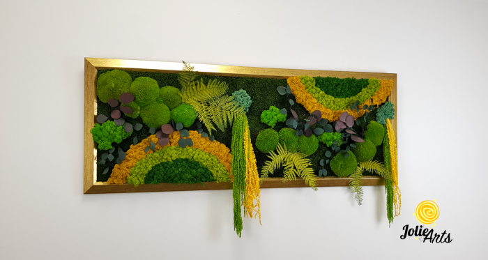 Tablou Curcubeu Galben licheni mușchi stabilizați 50x150 ramă aurie Jolie Arts [5]