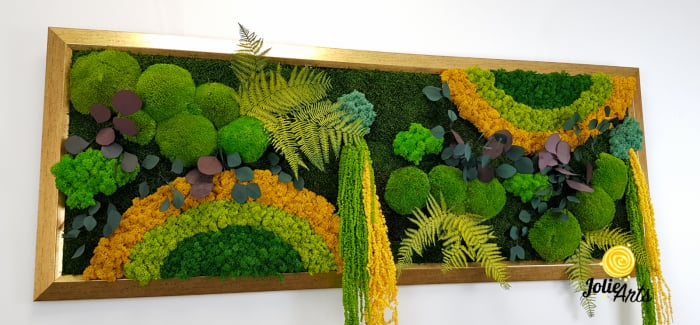 Tablou Curcubeu Galben licheni mușchi stabilizați 50x150 ramă aurie Jolie Arts [7]