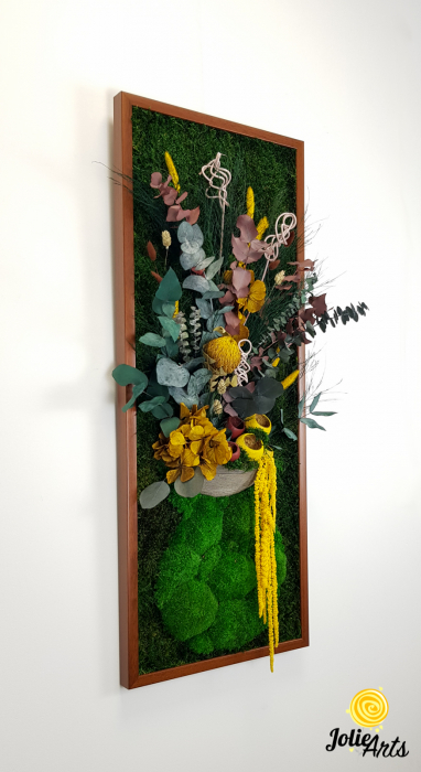 Model Flower Vase, dimensiune 40 x 100 cm, rama neagra, muschi bombati - plati si plante naturale stabilizate, Jolie Arts, www.tablouriculicheni.ro-2 [4]