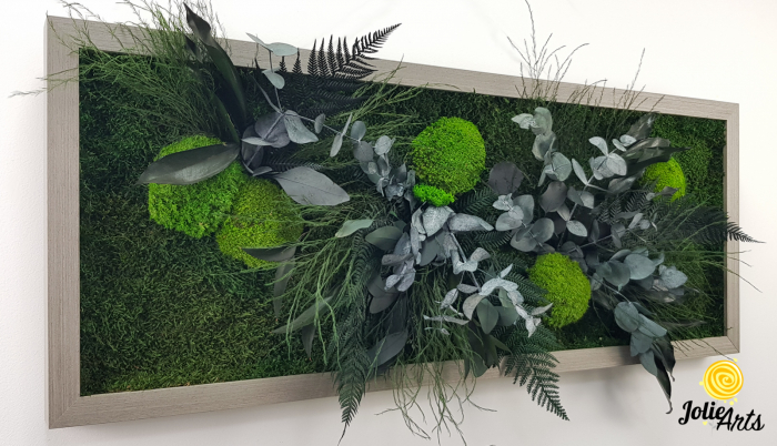 Tablou Green Day – Mușchi și Plante Naturale Stabilizate, Ramă Gri, Profil Lat [5]