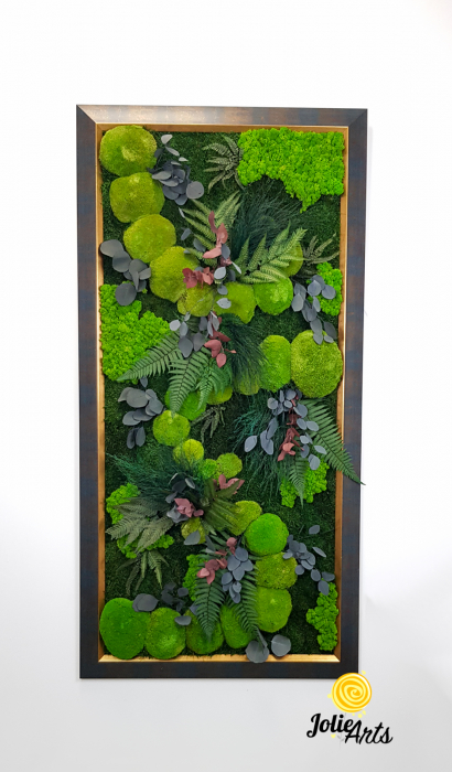 Tablou Island vertical – mușchi, licheni, plante stabilizate, ramă aurie [4]