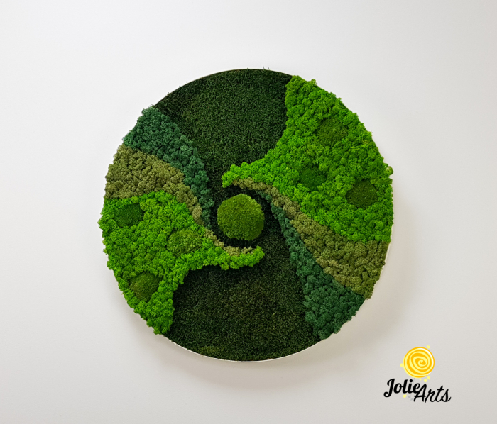 Tablou Primăvară rotund – mușchi bombat, mușchi plat și licheni naturali stabilizați, ramă albă 60 cm [3]