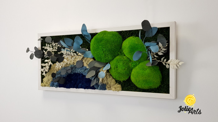 Tablou licheni, muschi si plante naturale stabilizate. Model Soare alb cu albastru, Jolie Arts, www.tablouriculicheni.ro-2 [2]