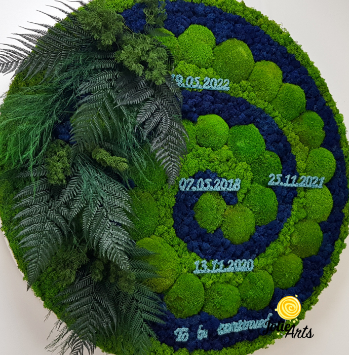 Rama Rotunda, Mesaj Personalizat, Decorata cu Licheni, Muschi si Plante Naturale Stabilizate [4]