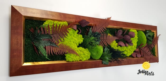 Tablou Model Red Amazon – Licheni, Mușchi și Plante Naturale Stabilizate – Ramă Roșu Patinat cu Inserții Aurii [7]