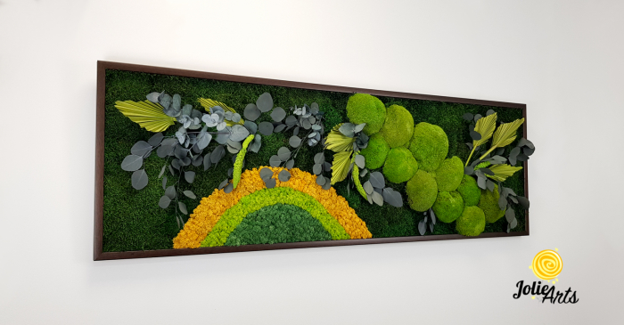 Model Soare, tablou licheni, muschi si plante naturale stabilizate, 30 x 70 cm, rama de culoare maro inchis, Jolie Arts, www.tablouriculicheni.ro-2 [4]