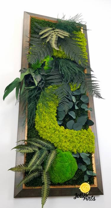 Tablou Amazon Vertical – Licheni, Mușchi și Plante Naturale Stabilizate – Ramă Patinată cu Inserții Aurii [7]