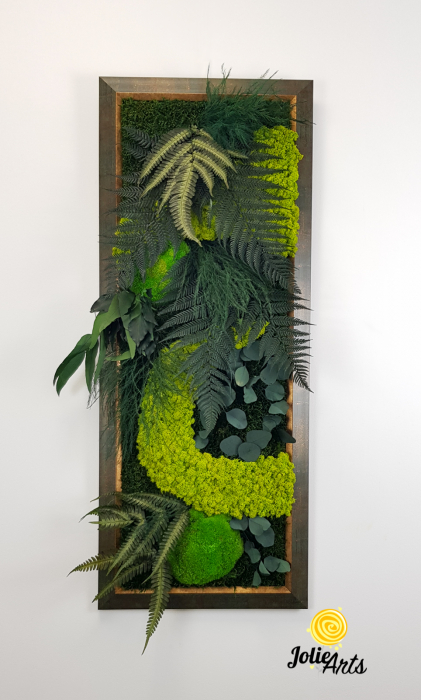 Tablou Amazon Vertical – Licheni, Mușchi și Plante Naturale Stabilizate – Ramă Patinată cu Inserții Aurii [4]