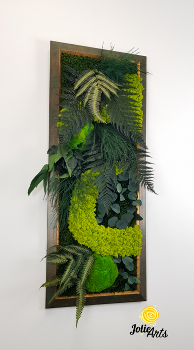 Tablou Amazon Vertical – Licheni, Mușchi și Plante Naturale Stabilizate – Ramă Patinată cu Inserții Aurii [5]