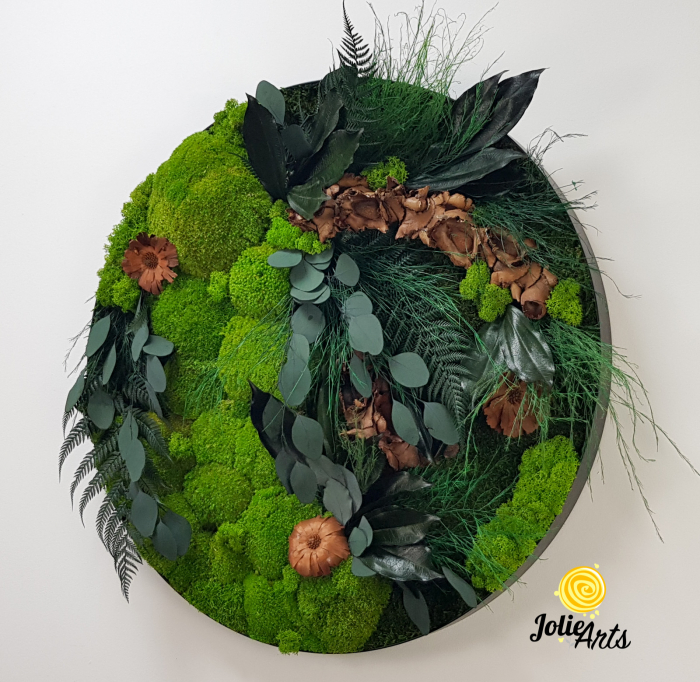 Tablou Round Green cu licheni și mușchi stabilizați, ramă rotundă Jolie Arts [5]