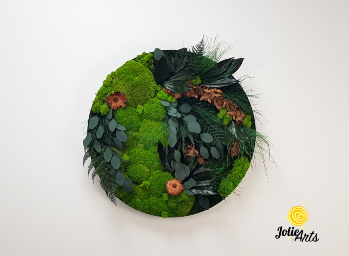 Tablou Round Green cu licheni și mușchi stabilizați, ramă rotundă Jolie Arts [4]