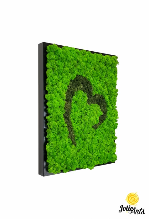 Tablou licheni naturali stabilizati Jolie Arts, model inima stilizata, doua nuante de verde [1]