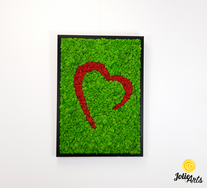 Tablou Inimă Stilizată Roșie – Licheni Naturali, Contrast Verde [3]
