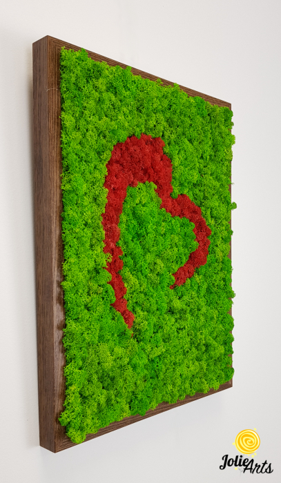 Tablou Inimă Stilizată Roșie – Licheni Naturali, Contrast Verde [6]