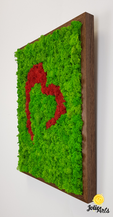 Tablou Inimă Stilizată Roșie – Licheni Naturali, Contrast Verde [5]