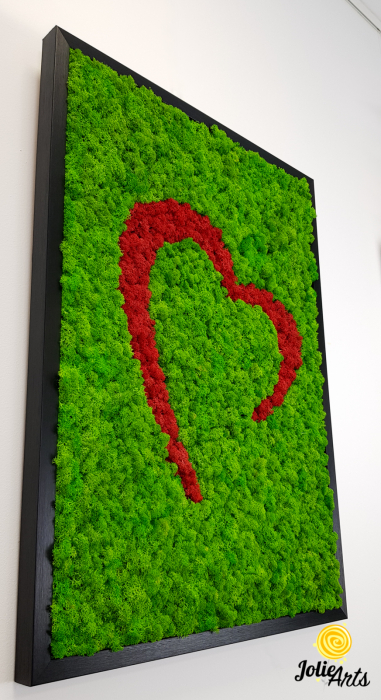 Tablou Inimă Stilizată Roșie – Licheni Naturali, Contrast Verde [4]