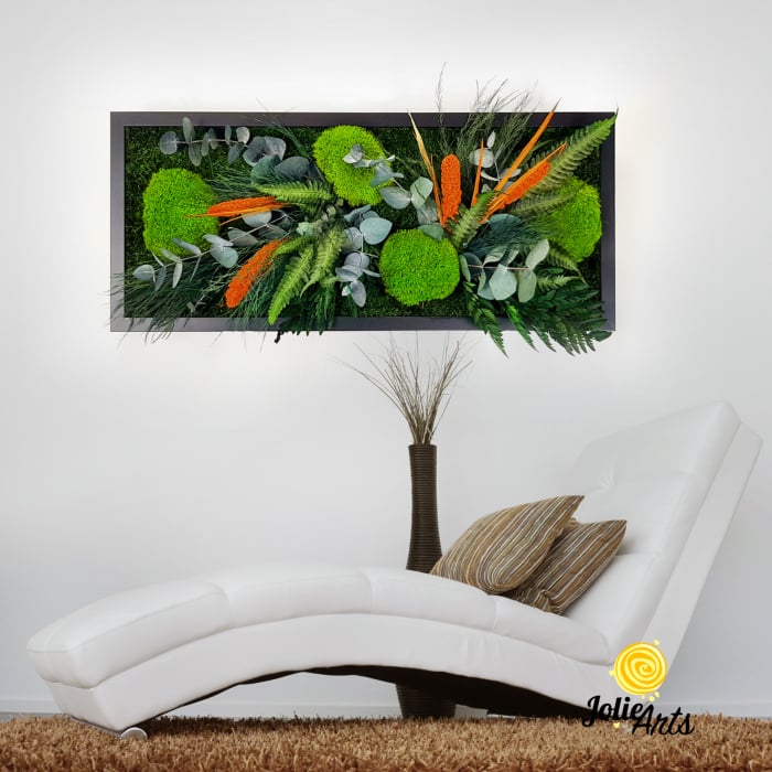 Tablou muschi si plante naturale stabilizate, Model Green Day - Orange touch [2]