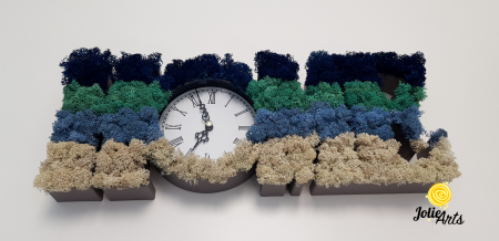 Ceas de perete decorat cu licheni naturali Jolie Arts, 40 x 15 cm [1]