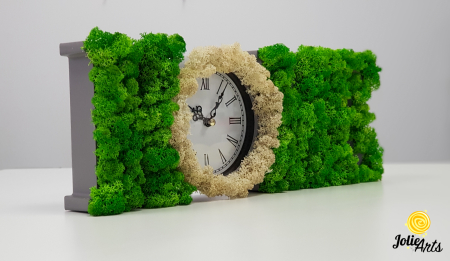 Ceas de perete decorat cu licheni naturali Jolie Arts, 40 x 15 cm [1]