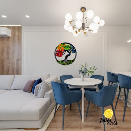 Tablouri licheni - Copacul Vieții Multicolor cu licheni naturali stabilizați și flori decorative