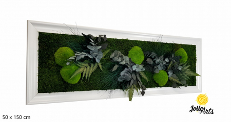 Tablouri - Tablou Green Day – Mușchi și Plante Naturale Stabilizate, Ramă Albă Lucioasă, Profil Lat