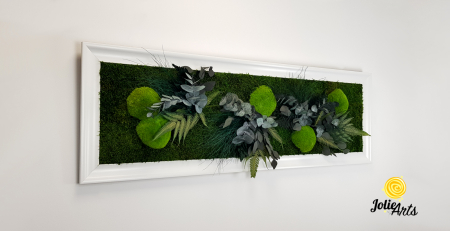 Tablou Green Day – Mușchi și Plante Naturale Stabilizate, Ramă Albă Lucioasă, Profil Lat [3]