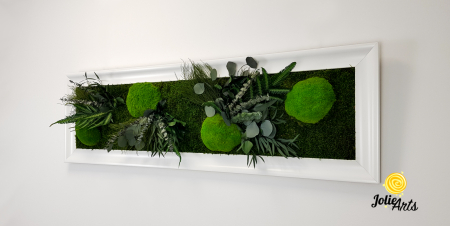 Tablou Green Day – Mușchi și Plante Naturale Stabilizate, Ramă Albă Lucioasă, Profil Lat [1]