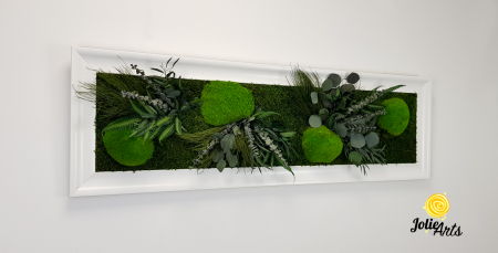 Tablou Green Day – Mușchi și Plante Naturale Stabilizate, Ramă Albă Lucioasă, Profil Lat [3]