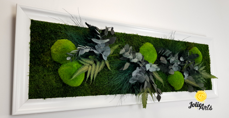 Tablou Green Day – Mușchi și Plante Naturale Stabilizate, Ramă Albă Lucioasă, Profil Lat [4]