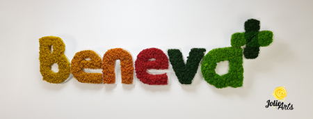 Logo Beneva decorat cu licheni multicolori, litere volumetrice [1]