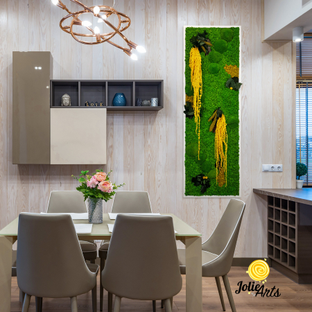 Tablouri cu licheni, muschi si plante naturale stabilizate - Tablou Amaranthus Galben Design Vertical cu licheni naturali