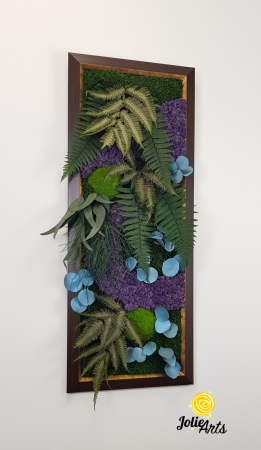 Tablou Model Amazon cu Inserții Purple – Licheni și Plante Stabilizate – Ramă Maro Patinat cu Inserții Aurii [3]