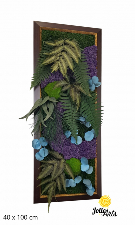 Tablouri - Tablou Model Amazon cu Inserții Purple – Licheni și Plante Stabilizate – Ramă Maro Patinat cu Inserții Aurii