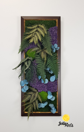 Tablou Model Amazon cu Inserții Purple – Licheni și Plante Stabilizate – Ramă Maro Patinat cu Inserții Aurii [2]