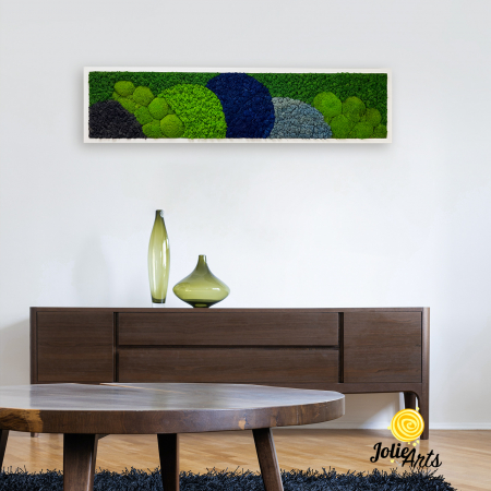 Tablouri licheni - Tablou Blue Jamaica – licheni și mușchi bombat, ramă albă 30 x 120 cm