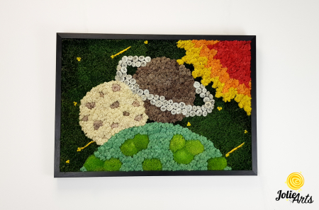 Tablou Cosmos cu licheni, mușchi bombat și plante naturale – ramă neagră, 50 x 70 cm [3]