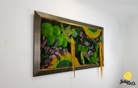 Tablou Curcubeu Galben licheni stabilizați ramă verde patinat auriu Jolie Arts [5]